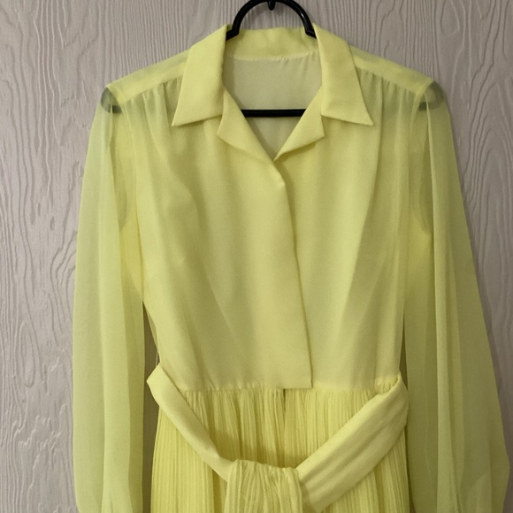 Vintage Yellow Pleated Chiffon Maxi Dress - Picture 2 of 10